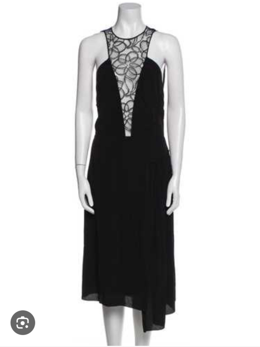 Nina Ricci Black Lace Inset Halter Midi Dress Open Back Draped Skirt Size 38 US6